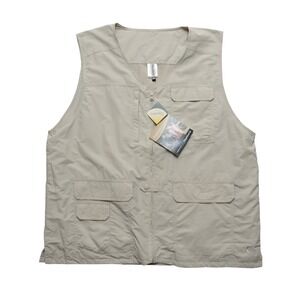 Magellans Signature Travel Vest Mens XL Taupe Nylon RFID Multi Pocket NWT